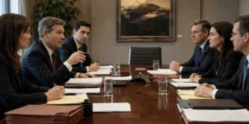 Attorneys in conference room litigating high-stakes e platform lawsuits