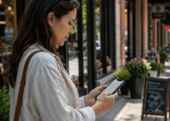 A potential customer searching on her phone for a local business.