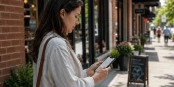 A potential customer searching on her phone for a local business.
